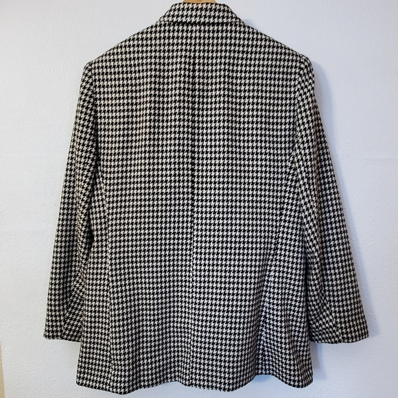 Medium Vintage 90's Black & Off-White Houndstooth Double Breasted Jacket Blazer - Picture 3 of 9